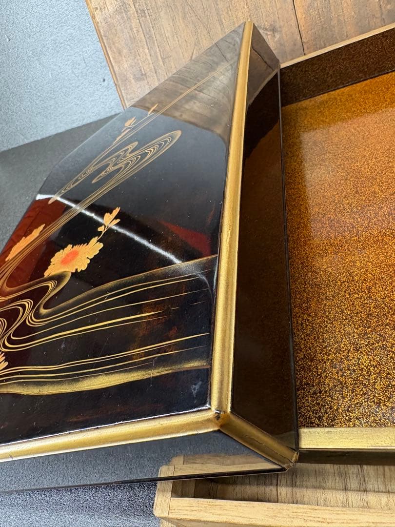 【時代物】金彩細密花蒔絵 硯箱 内梨地 木胎漆器 骨董 共箱付
