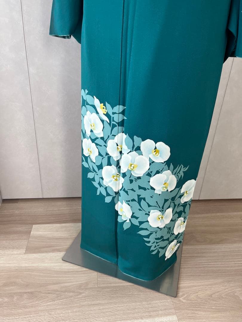 着物 訪問着 深緑色 花柄