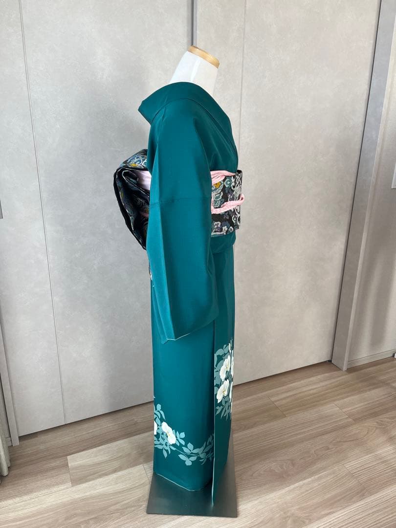 着物 訪問着 深緑色 花柄