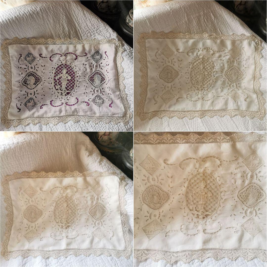 アンティークポワンドヴェニス 騎士と犬 ブラーノレース 中綿フィリング付きケース