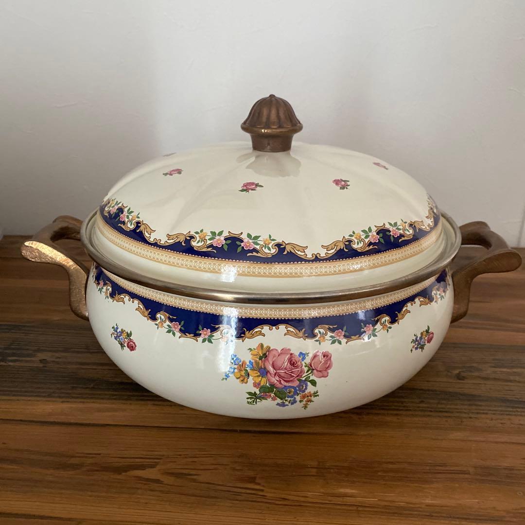 ラ*ネ様 希少　西ドイツ製　ASTA（Fissler)ホーロー両手鍋　バラ柄　ヴ