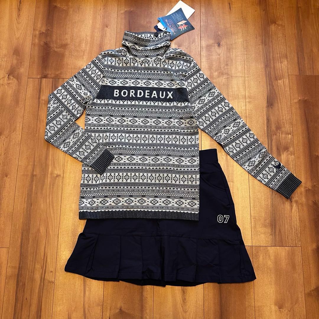 長袖　ハイネック　保温素材　プリーツスカート　セットアップ　春秋冬　ゴルフウェア