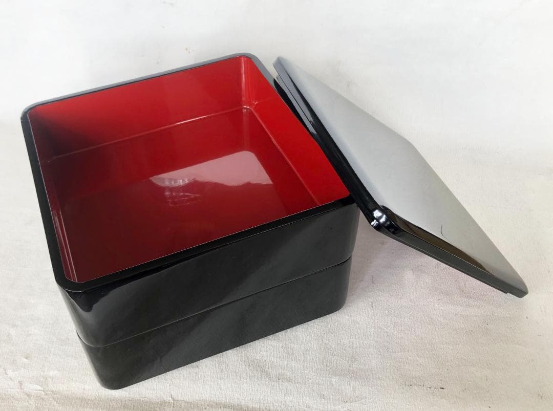 重箱 おせち 2段重 木製漆塗 黒 7.5寸 内朱 22cm 漆器 アウトレット