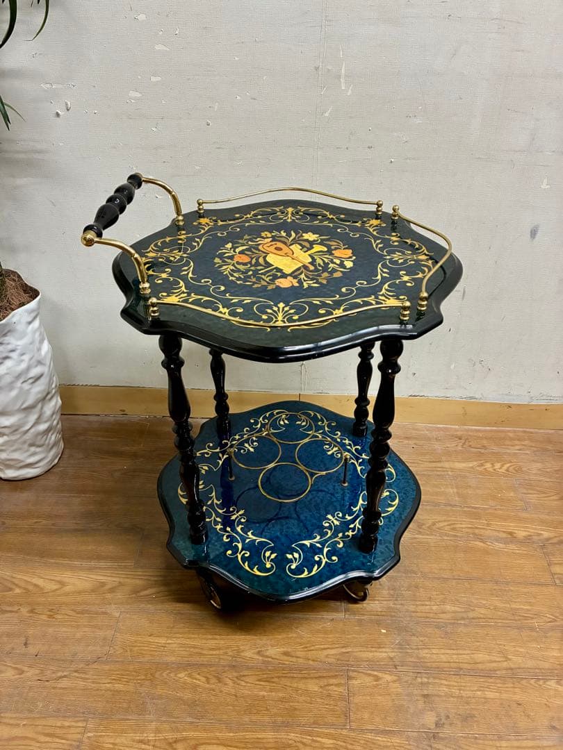 管459☆イタリア製☆ドマン社☆象嵌細工☆アンティーク☆キッチンワゴン