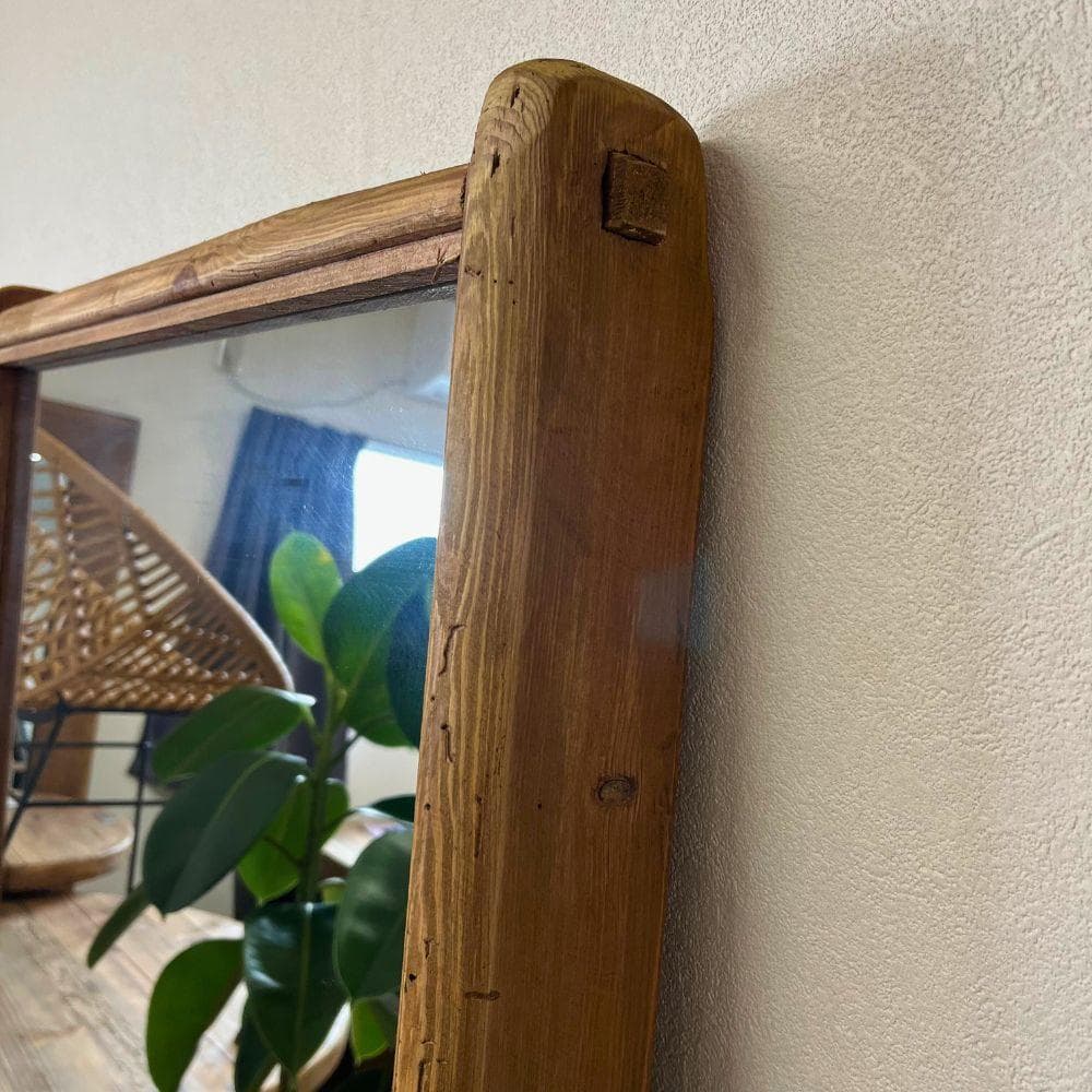 スタンドミラー　全身鏡　木製お洒落　可愛い　ウッドフレーム　北欧　古材　天然木