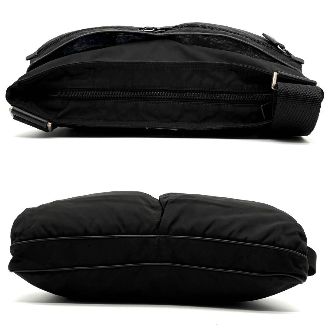 希少モデル・美品 プラダ ショルダーバッグ 白タグ 三角ロゴ 斜め掛け ブラック