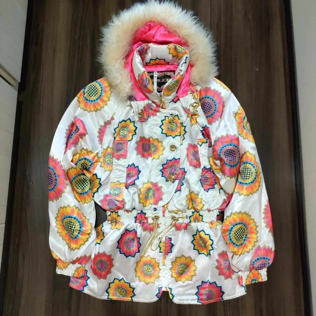 スキーウェア ホワイト ピンク 花柄 レディース Lサイズ