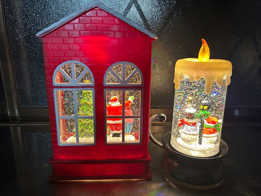 クリスマス装飾 サンタとツリー雪だるま　乾電池式ライトアップ