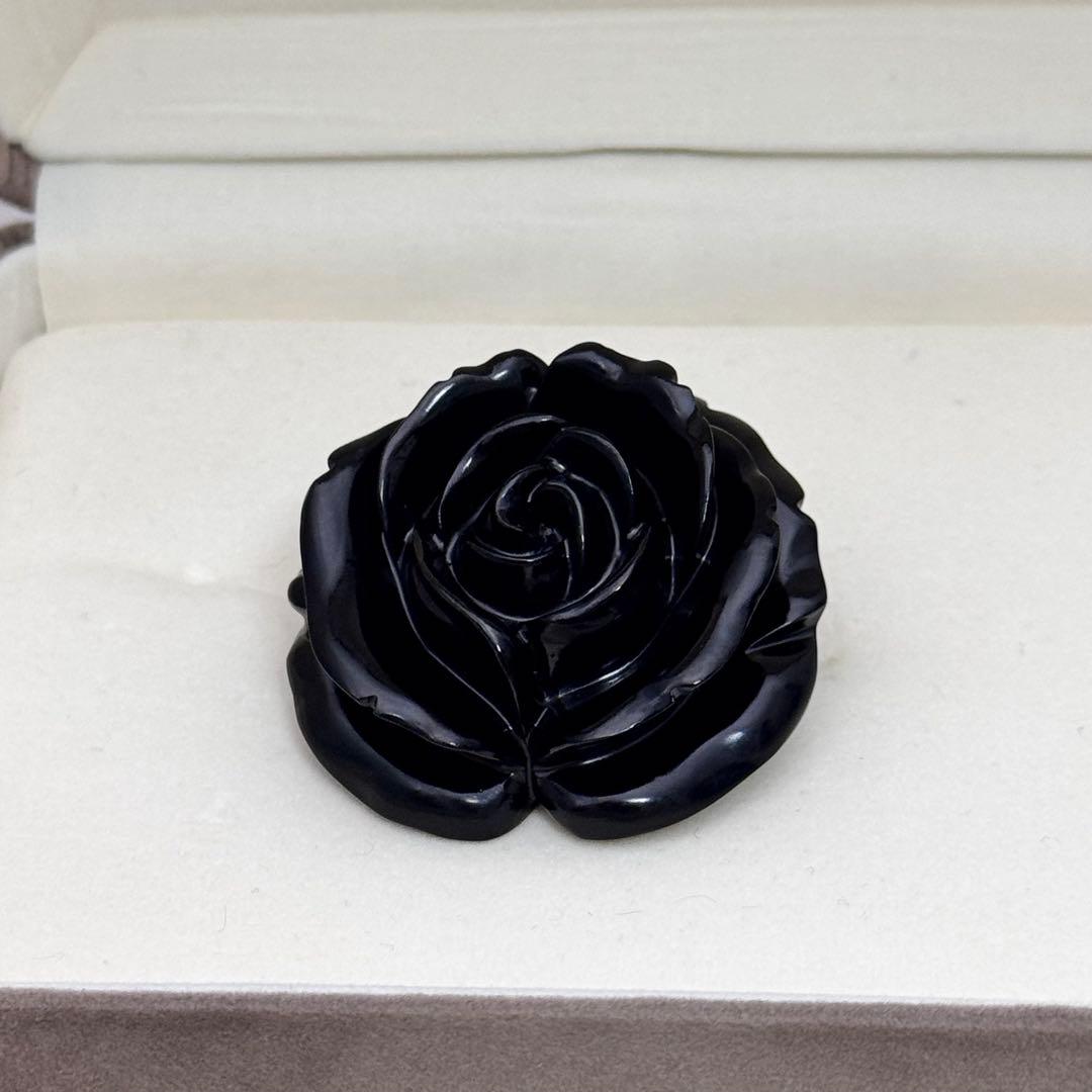 Victorian JET ブラック バラ ブローチ 天然 ジェット
