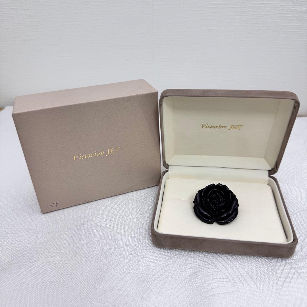 Victorian JET ブラック バラ ブローチ 天然 ジェット