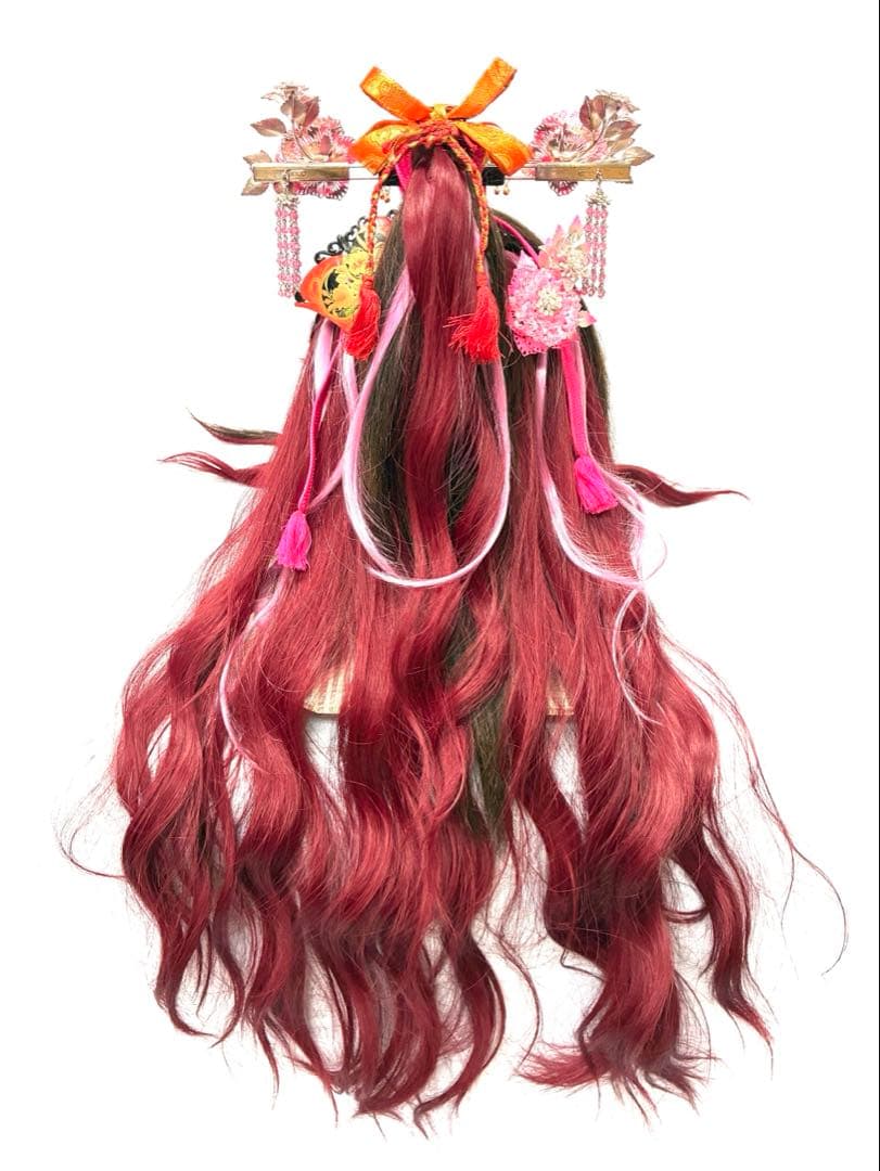 辰巳８号サイズ.耐熱ファイバーワインカラープラス、中古舞踊かつら、大衆演劇かつら