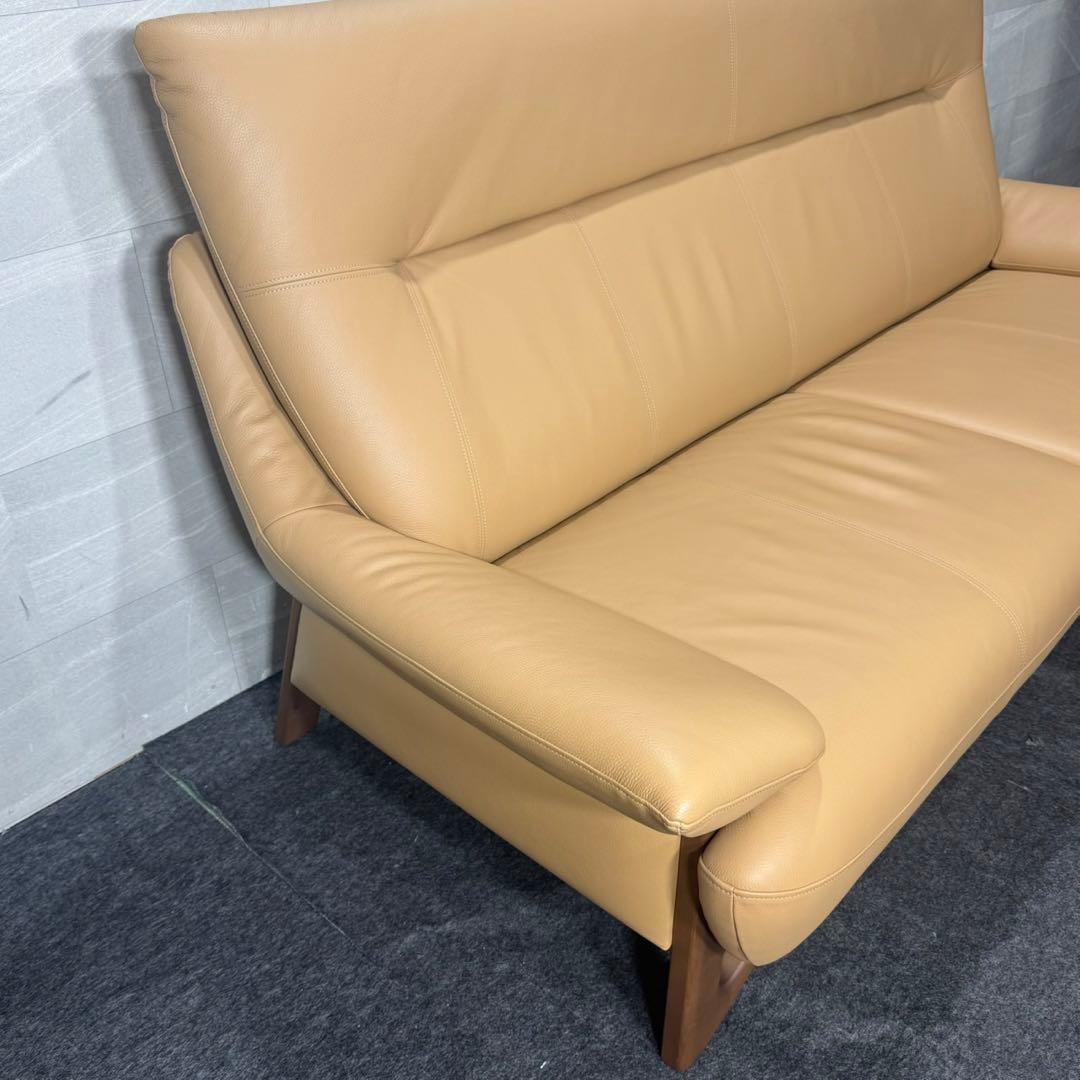 アサヒ木工 ソファ 革張り 3人掛け ウェイク 3P ベージュ 美品 d4950