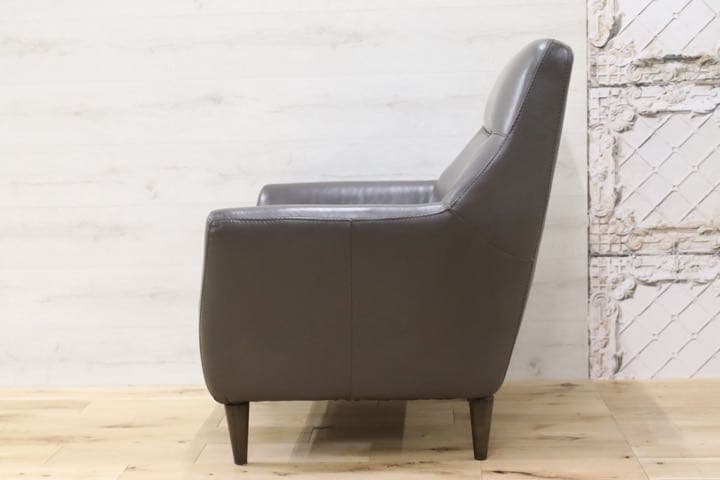 GMFK392○IDC大塚家具 アームチェア フォルテ 総革 グレー 1人掛けソ