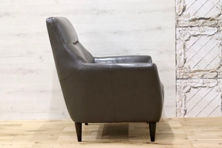 GMFK392○IDC大塚家具 アームチェア フォルテ 総革 グレー 1人掛けソ