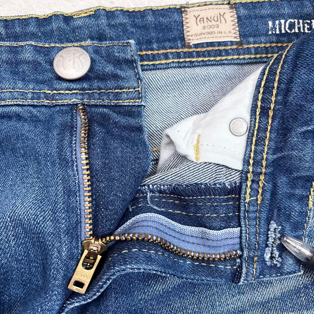 未使用級 YANUK MICHEL ミシェル 30 ストレッチ ヒゲ ハチノス