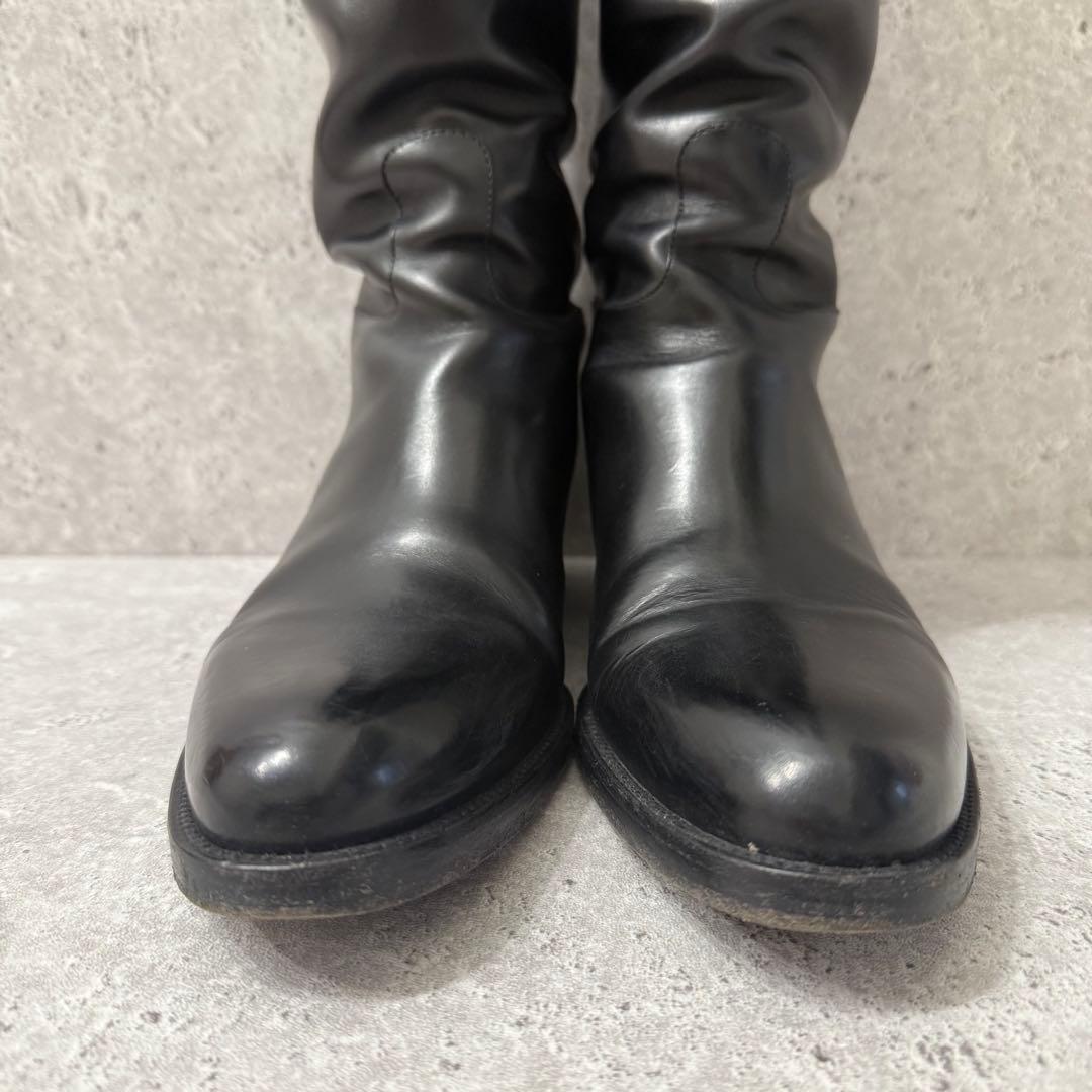 SARTORE ジョッキーブーツ ロングブーツ 37 黒 レザー ベルトデザイン