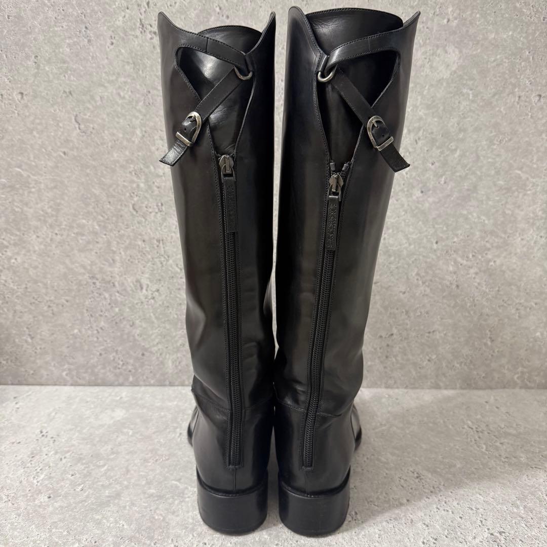 SARTORE ジョッキーブーツ ロングブーツ 37 黒 レザー ベルトデザイン