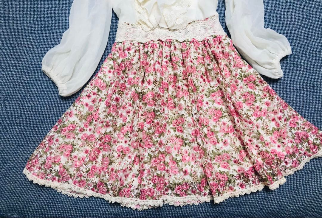 店舗限定LIZLISA花柄　フリルワンピース　ピンク薔薇　レース