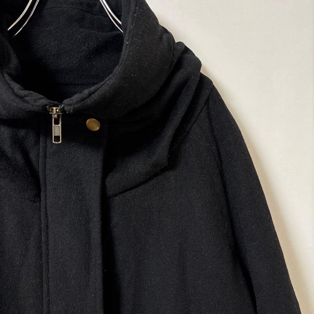 BEARDSLEY ビアズリー【Ｆ】膝丈コート ブラック フード ライナー 毛混