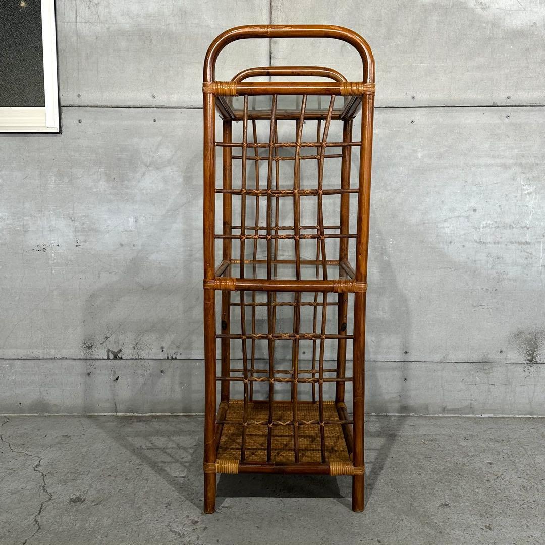 ꧁オールドラタン꧂80s ｜ガラスラック 3段｜アジアン・ボタニカル