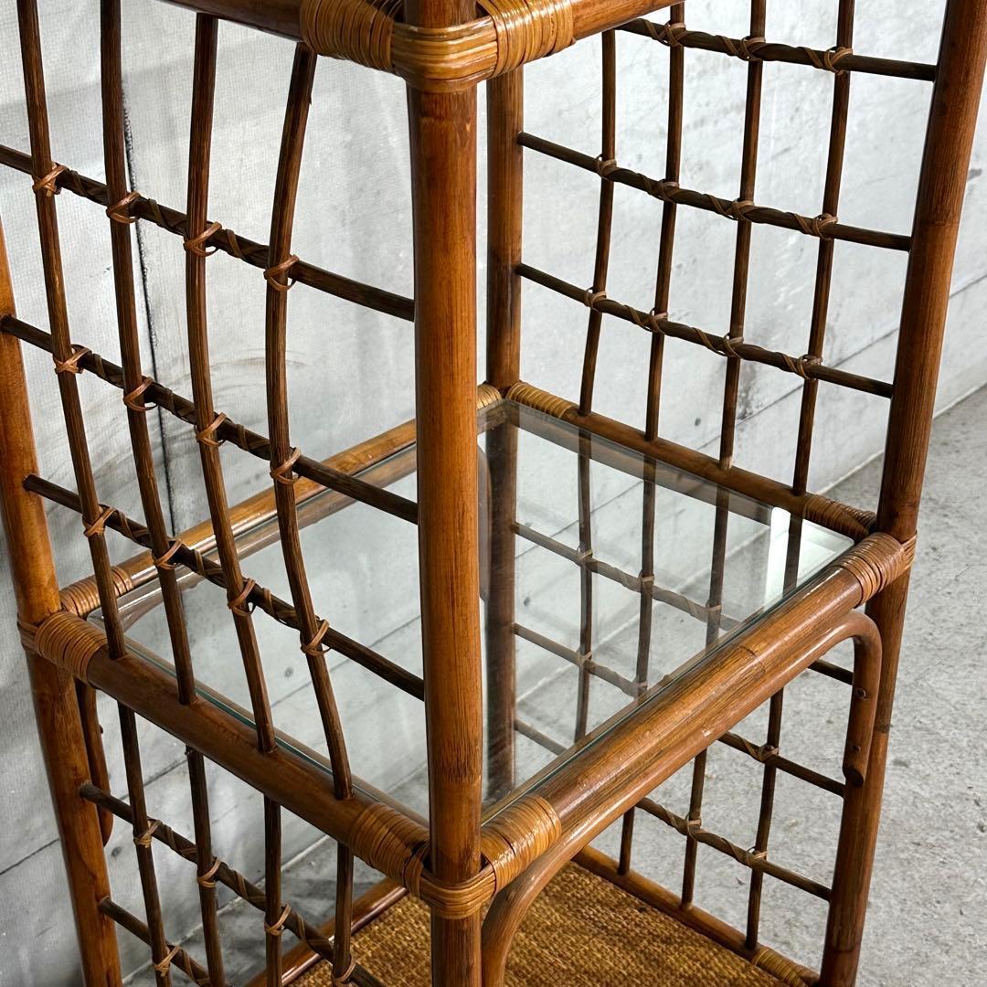 ꧁オールドラタン꧂80s ｜ガラスラック 3段｜アジアン・ボタニカル