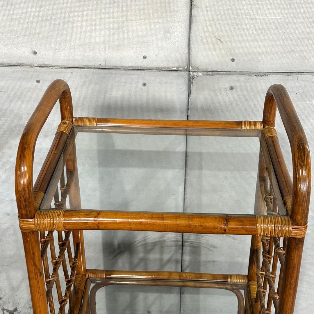 ꧁オールドラタン꧂80s ｜ガラスラック 3段｜アジアン・ボタニカル