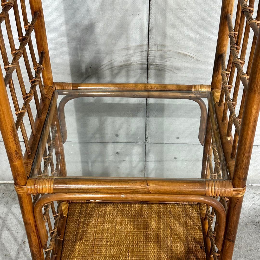 ꧁オールドラタン꧂80s ｜ガラスラック 3段｜アジアン・ボタニカル