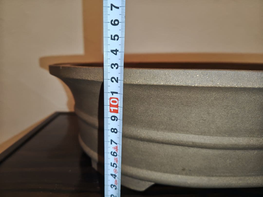 中型〜大型 陶器製 楕円形盆栽鉢 黄土茶色　落款あり