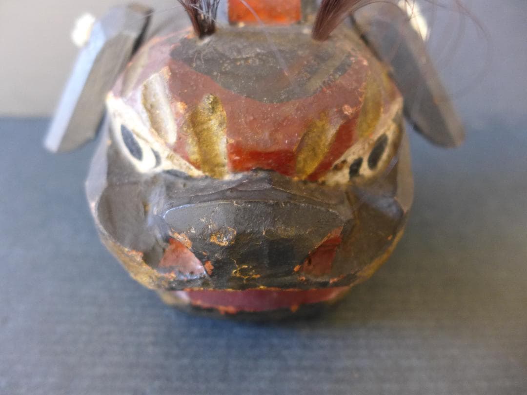 明治大正期頃　獅子頭　一刀彫り　木彫　魔除け　厄除け レトロ　アンティーク　骨董