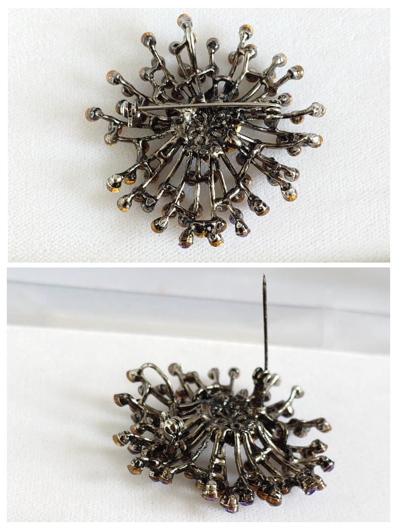 ブローチ兼ペンダント 1960年代 パープル 硝子装飾花 E74 E72 D70