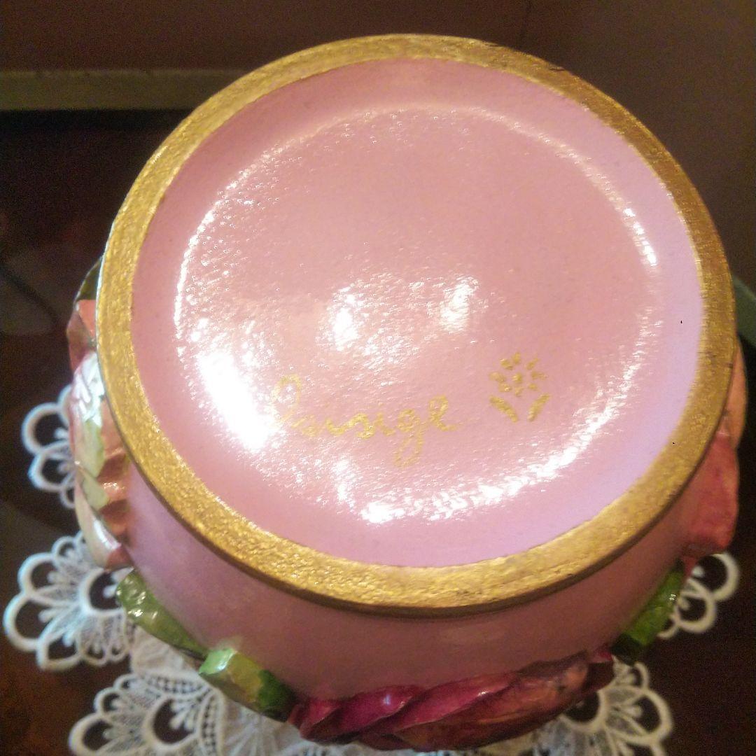 デコパージュ 作家 花瓶 特大 バラ ピンク ゴールド