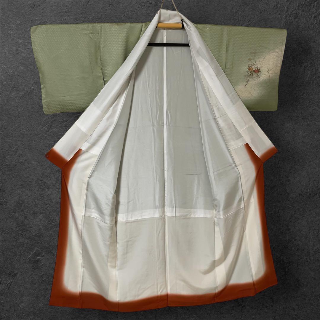 k233 正絹 亀甲地紋 訪問着 4点フルセット 身丈156裄丈65