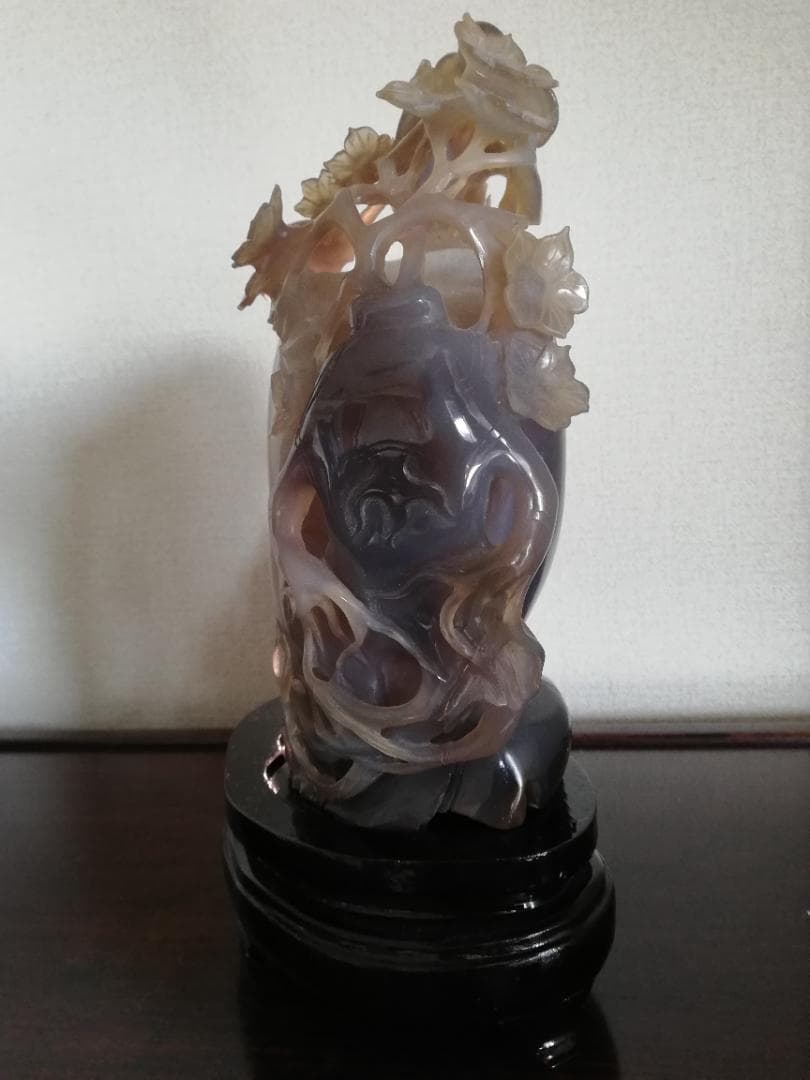 天然石/水胆瑪瑙/彫刻飾置物/骨董/縁起物/落花生/如意/吉祥鳥/子孫繁栄