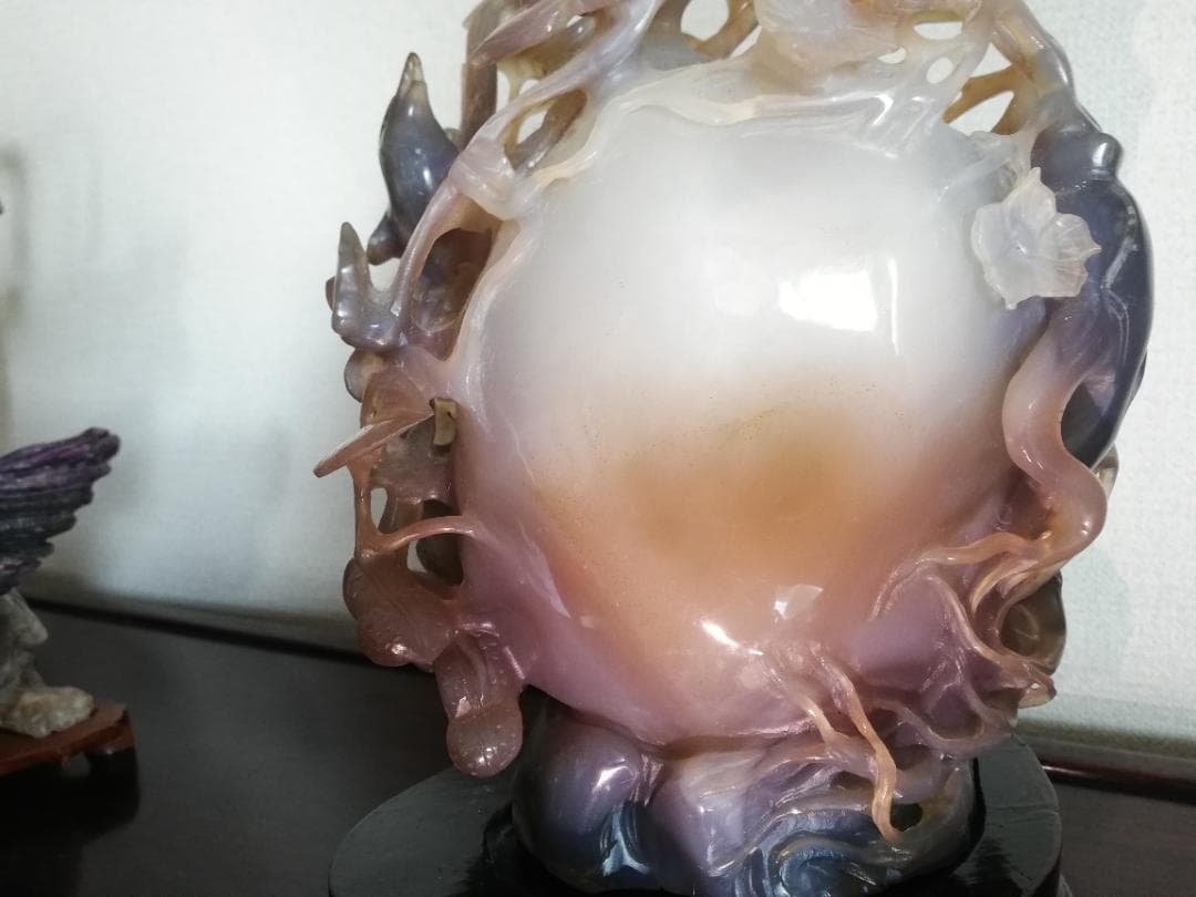 天然石/水胆瑪瑙/彫刻飾置物/骨董/縁起物/落花生/如意/吉祥鳥/子孫繁栄