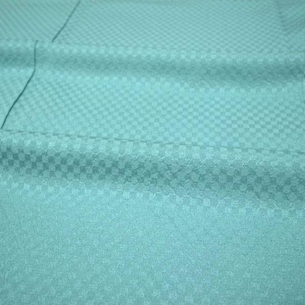 色無地 着物 袷 水色 紋入り 木瓜 地紋 市松 裄66 Ｍ 中古 sn1770