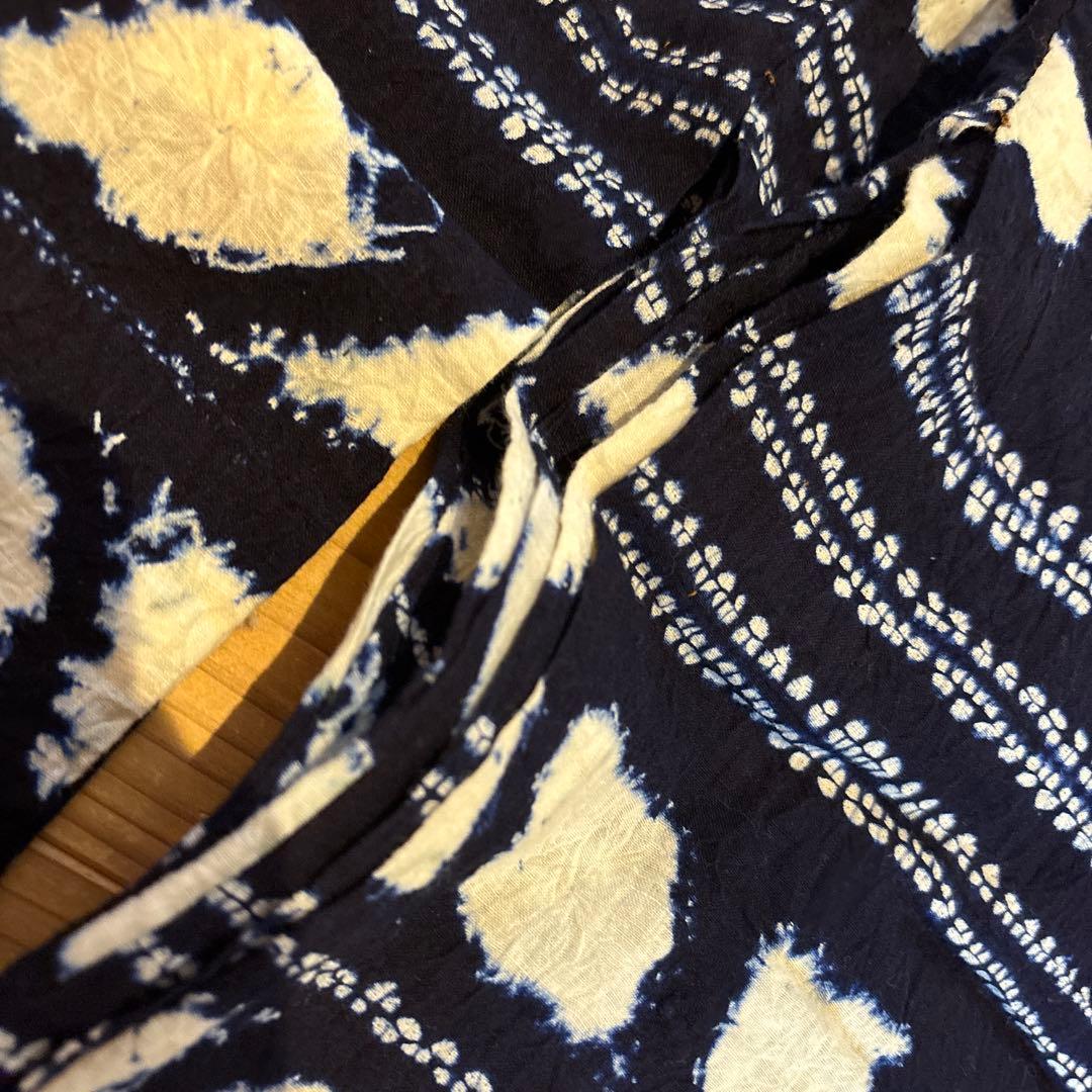 有松鳴海絞り浴衣 芭蕉 ボーダー 手縫い 藍染 アンティーク ヴィンテージ 絞り