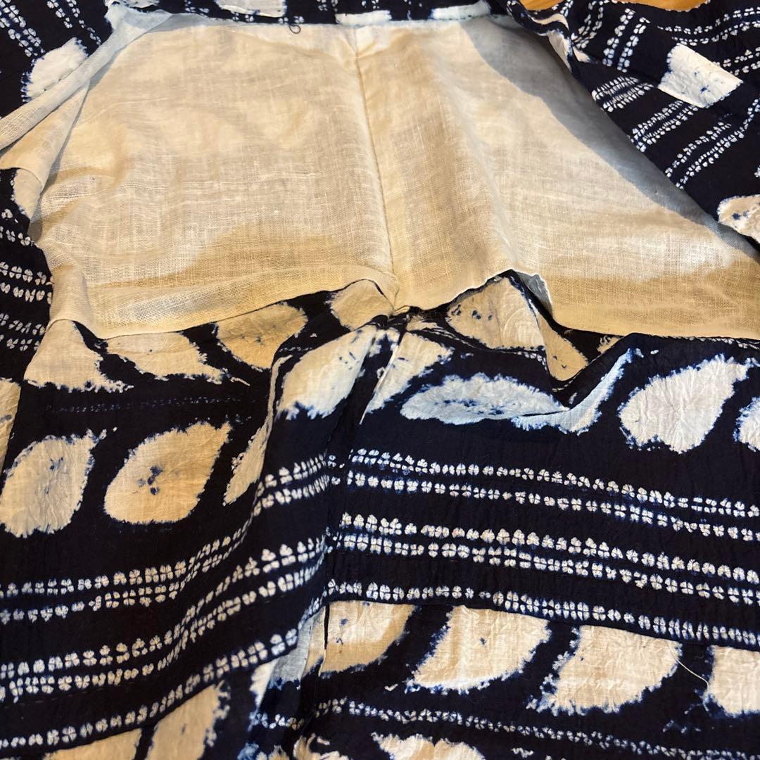有松鳴海絞り浴衣 芭蕉 ボーダー 手縫い 藍染 アンティーク ヴィンテージ 絞り