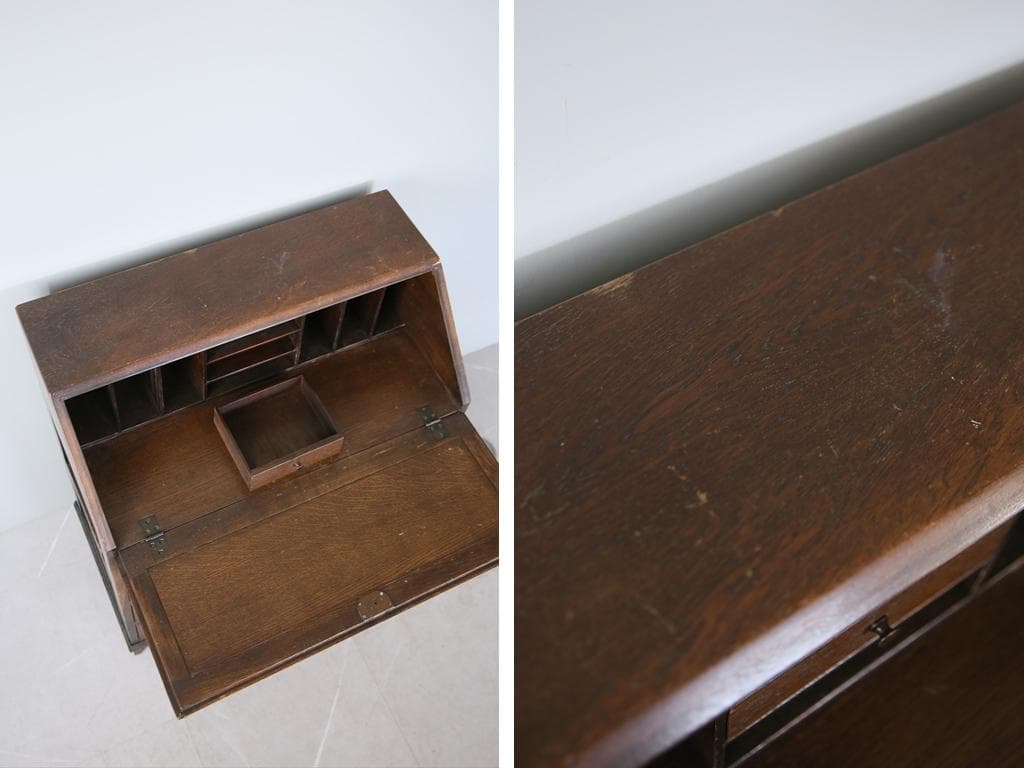 英国アンティーク木製ライティングビューロー/勉強机デスク/テーブル(91-24)