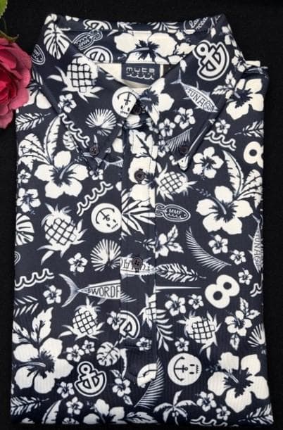 ☆ムータmuta MARINE　ゴルフメンズ総柄ランダムロゴ　長袖ポロシャツ