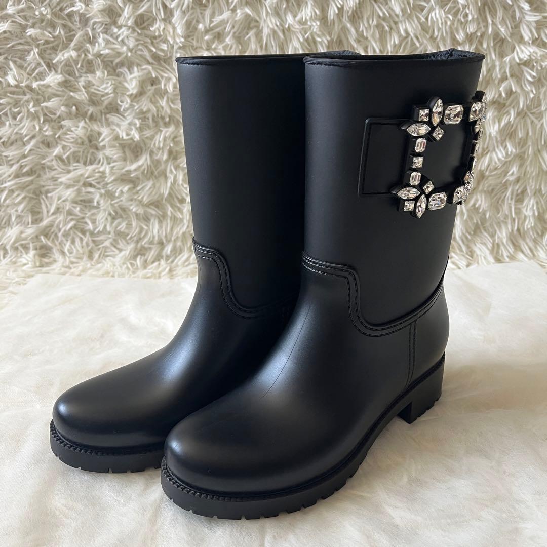 ロジェヴィヴィエ　テンペット ヴィヴ ストラス ブーツ　ラバー　黒　37サイズ