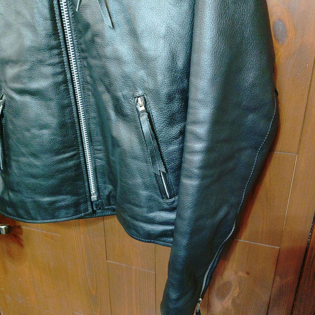 freedom フリーダムブラックレザー シングルライダースジャケット水牛革　L