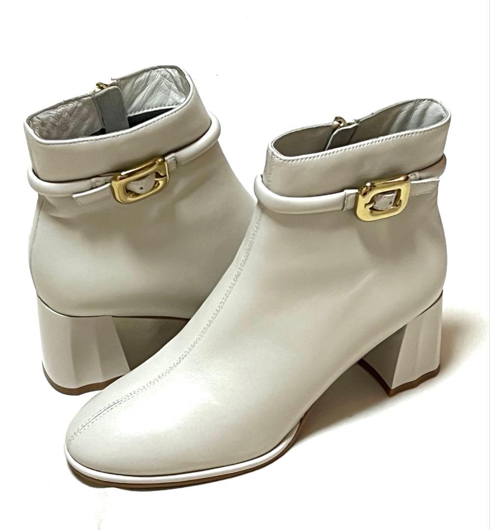 ☆新品未使用☆本革 ショートブーツ 牛革 アイボリー レディース23.5cm