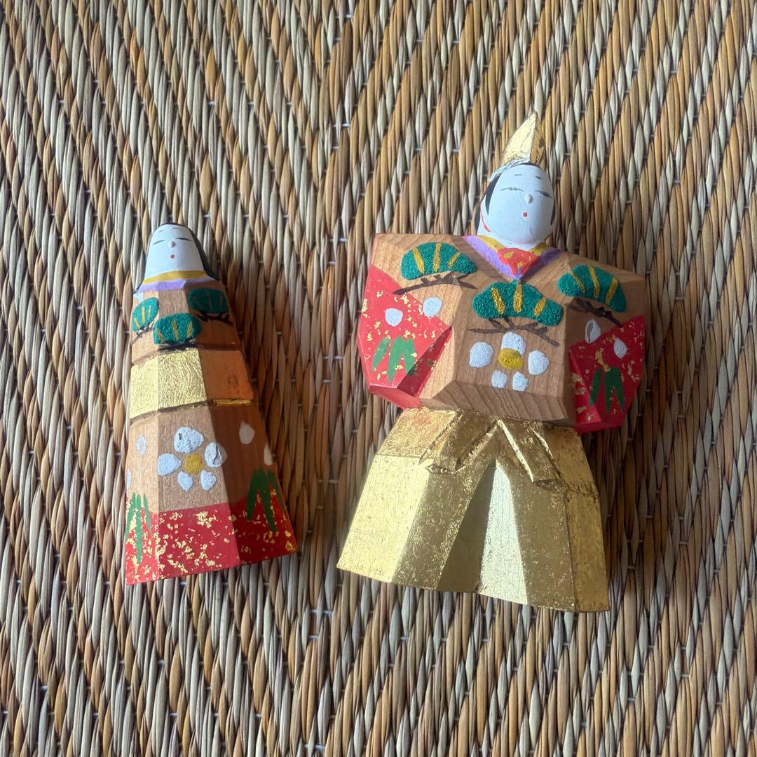 アンティーク 立雛 一刀彫 不比等 木箱