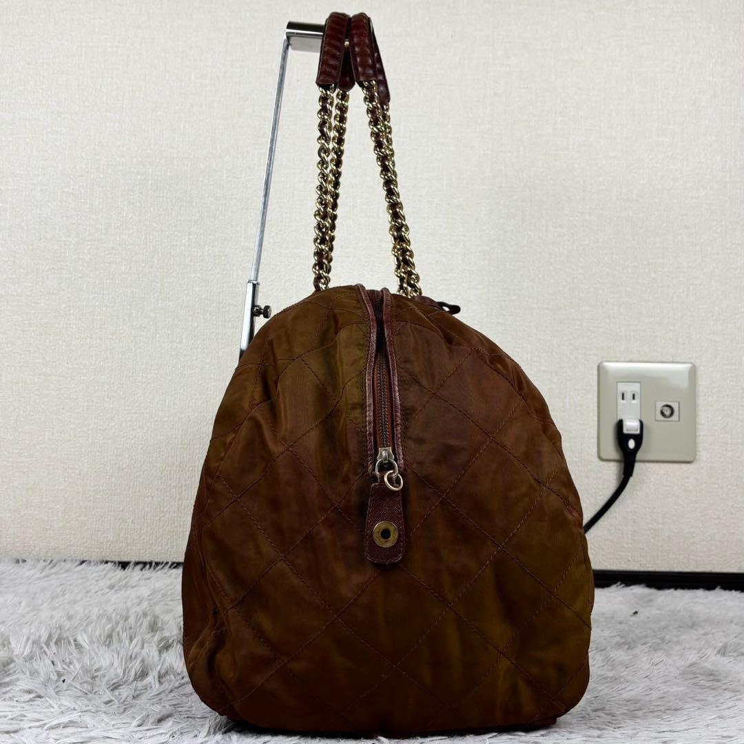 極美品 PRADA ナイロン ボストンバッグ 三角プレート 斜め掛け ブラウン