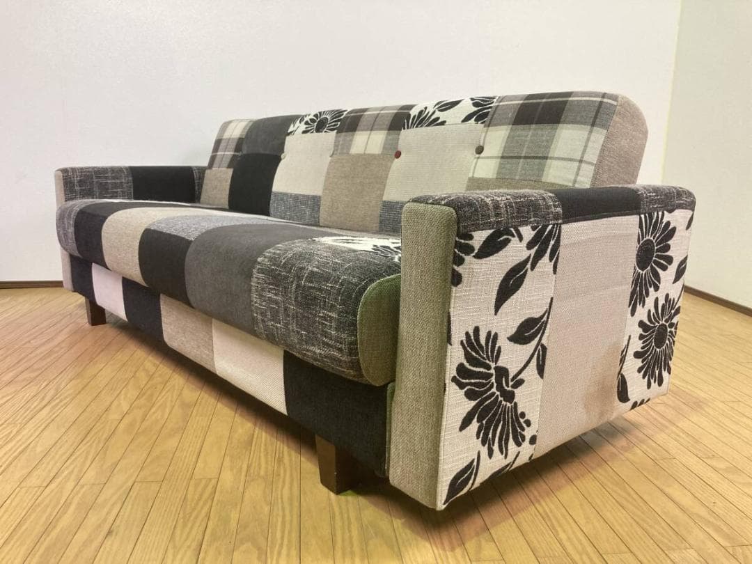パッチワークソファ おしゃれ 3人掛け 収納付き ソファベッド 三人掛け 総柄