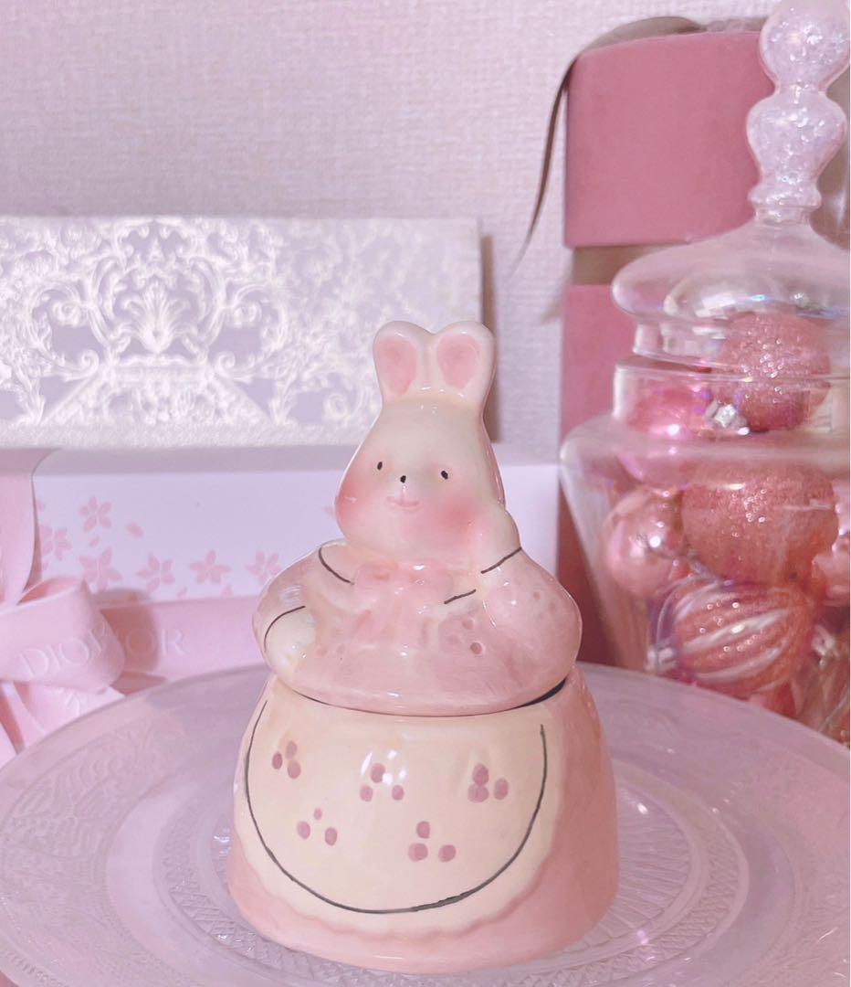 レア♡アンティーク♡うさぎ♡置物ロリータ♡昭和レトロ♡インテリア♡陶器品♡ピンク