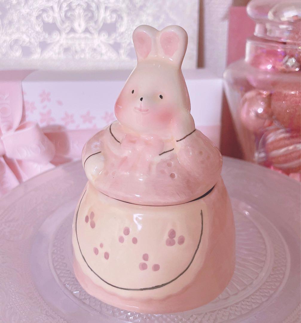 レア♡アンティーク♡うさぎ♡置物ロリータ♡昭和レトロ♡インテリア♡陶器品♡ピンク