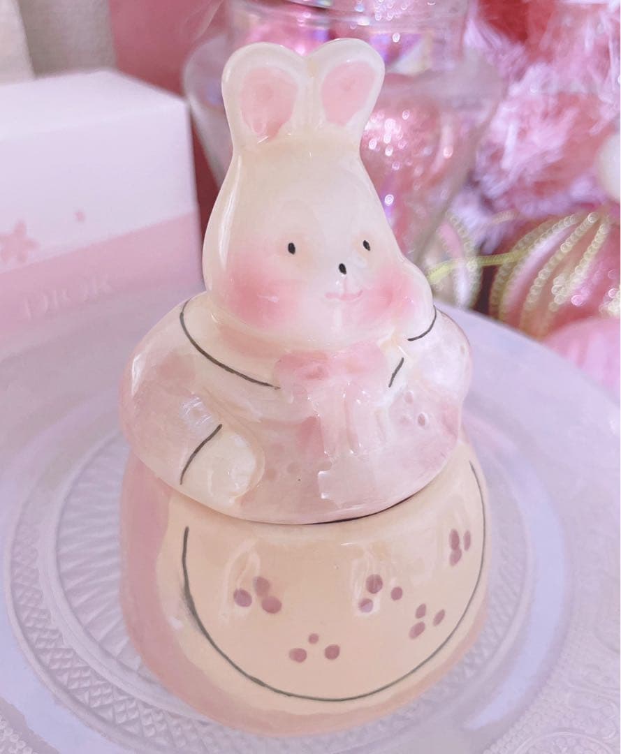 レア♡アンティーク♡うさぎ♡置物ロリータ♡昭和レトロ♡インテリア♡陶器品♡ピンク