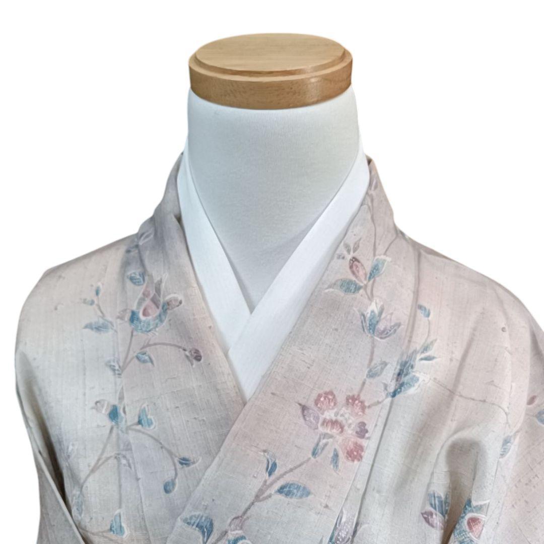 て*。様 ☆24 えっと 紬 単衣 ピンク 鳥 木々 花唐草