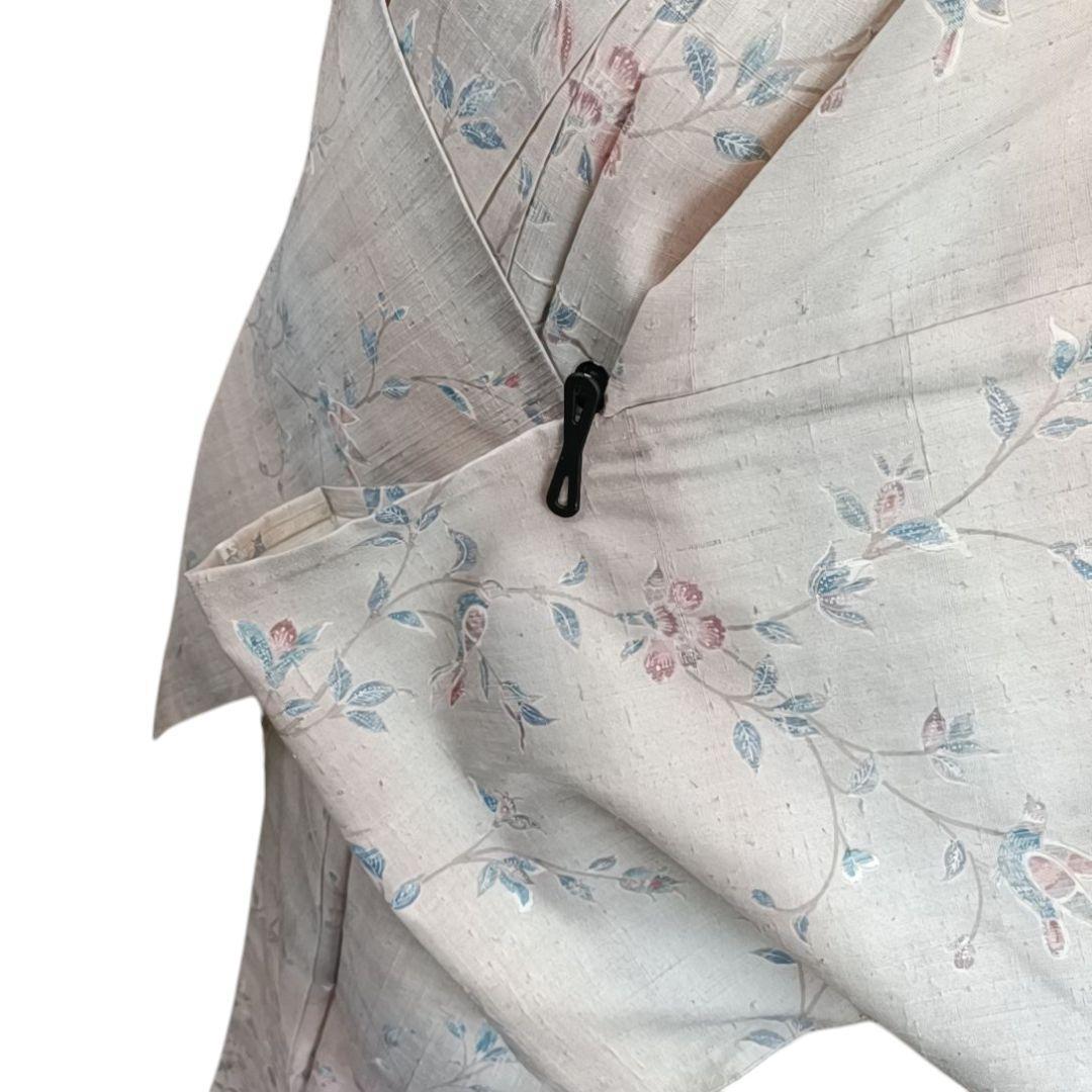 て*。様 ☆24 えっと 紬 単衣 ピンク 鳥 木々 花唐草